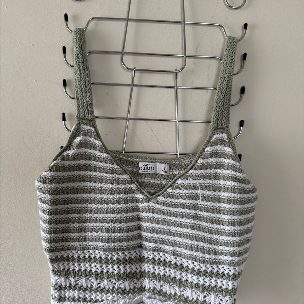 Hollister Olive and White Knit Camisole